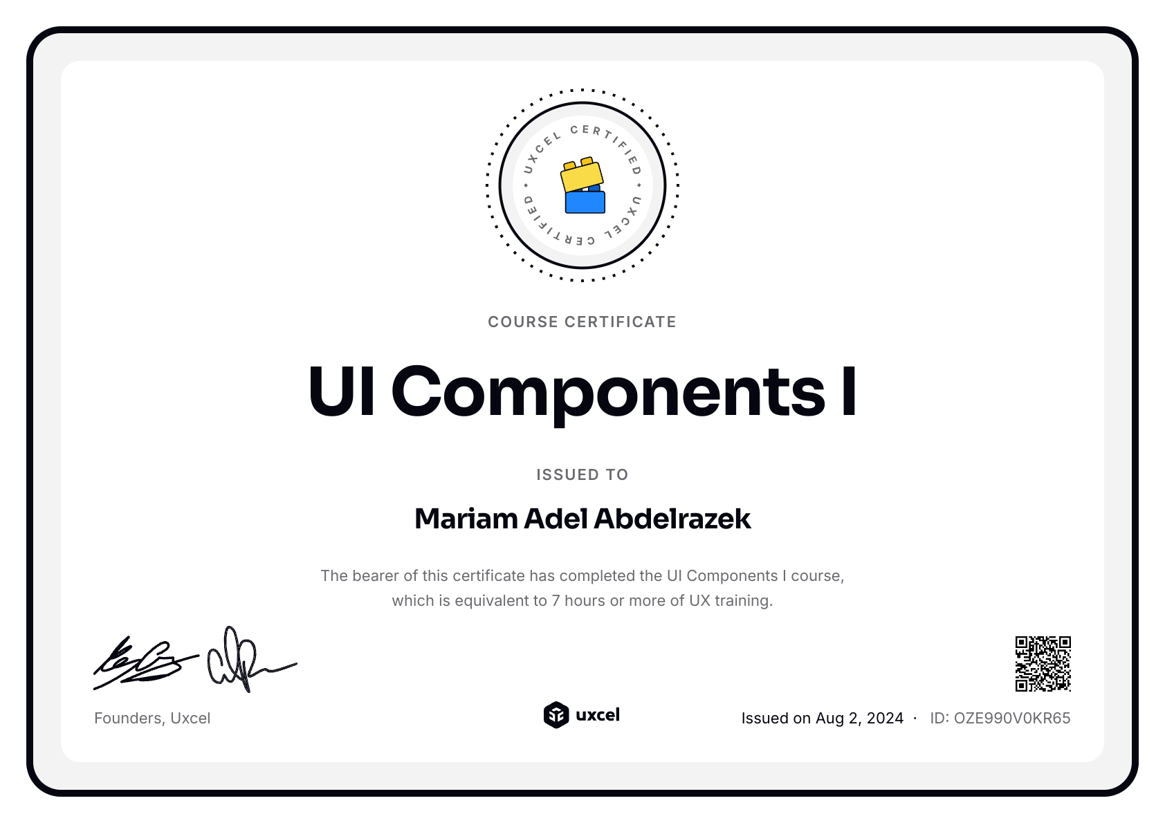 Mariam Adel Abdelrazek's certificate
